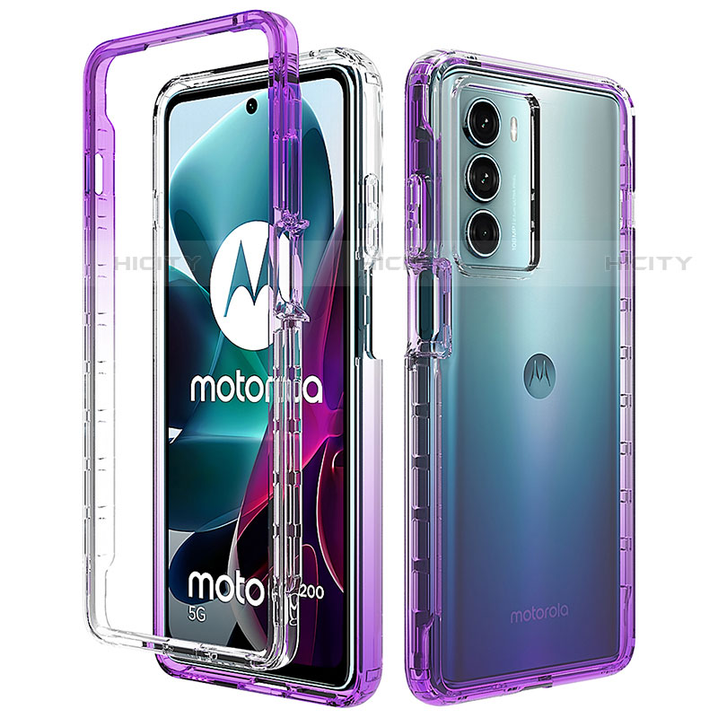Coque Ultra Fine Transparente Souple Housse Etui 360 Degres Avant et Arriere Degrade pour Motorola Moto G200 5G Violet Plus