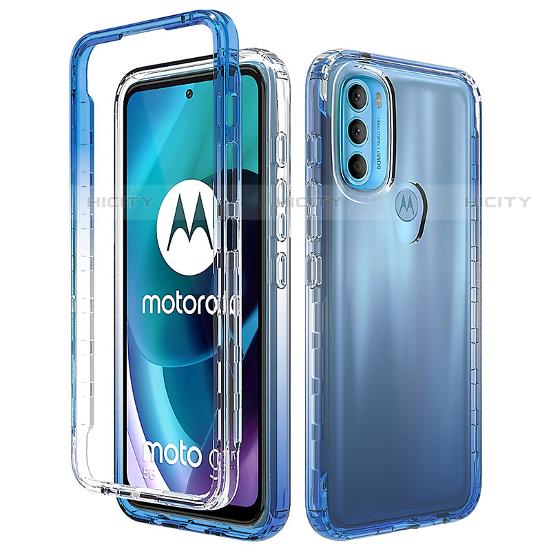 Coque Ultra Fine Transparente Souple Housse Etui 360 Degres Avant et Arriere Degrade pour Motorola Moto G71 5G Bleu Plus