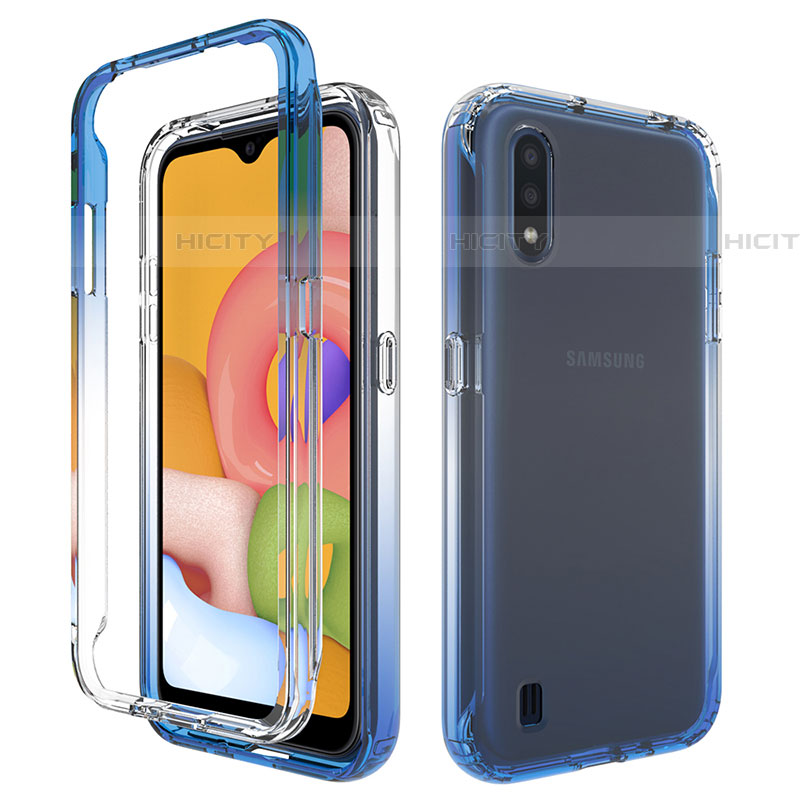 Coque Ultra Fine Transparente Souple Housse Etui 360 Degres Avant et Arriere Degrade pour Samsung Galaxy A01 SM-A015 Bleu Plus