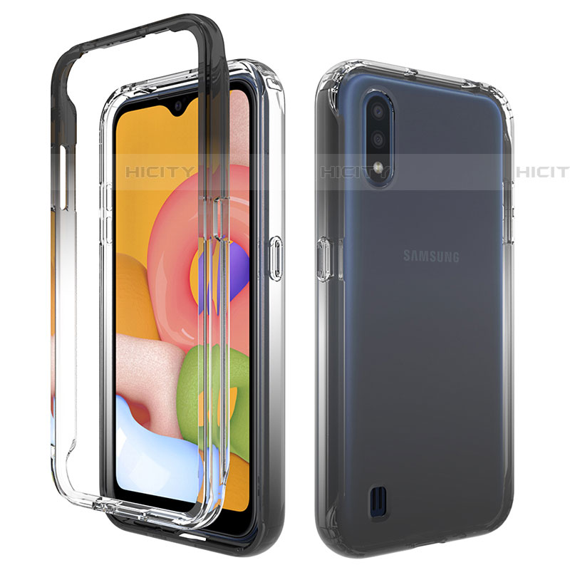 Coque Ultra Fine Transparente Souple Housse Etui 360 Degres Avant et Arriere Degrade pour Samsung Galaxy A01 SM-A015 Noir Plus