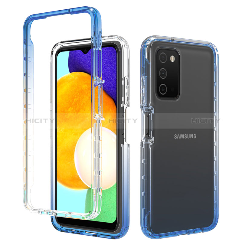 Coque Ultra Fine Transparente Souple Housse Etui 360 Degres Avant et Arriere Degrade pour Samsung Galaxy A02s Bleu Plus