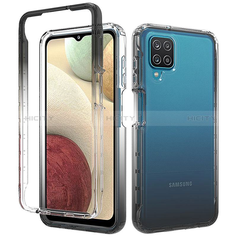 Coque Ultra Fine Transparente Souple Housse Etui 360 Degres Avant et Arriere Degrade pour Samsung Galaxy M12 Gris Fonce Plus