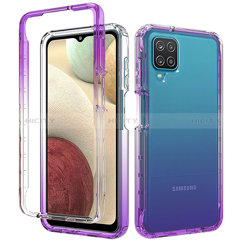 Coque Ultra Fine Transparente Souple Housse Etui 360 Degres Avant et Arriere Degrade pour Samsung Galaxy M12 Violet Plus