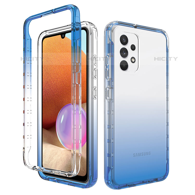 Coque Ultra Fine Transparente Souple Housse Etui 360 Degres Avant et Arriere Degrade pour Samsung Galaxy M32 5G Bleu Plus