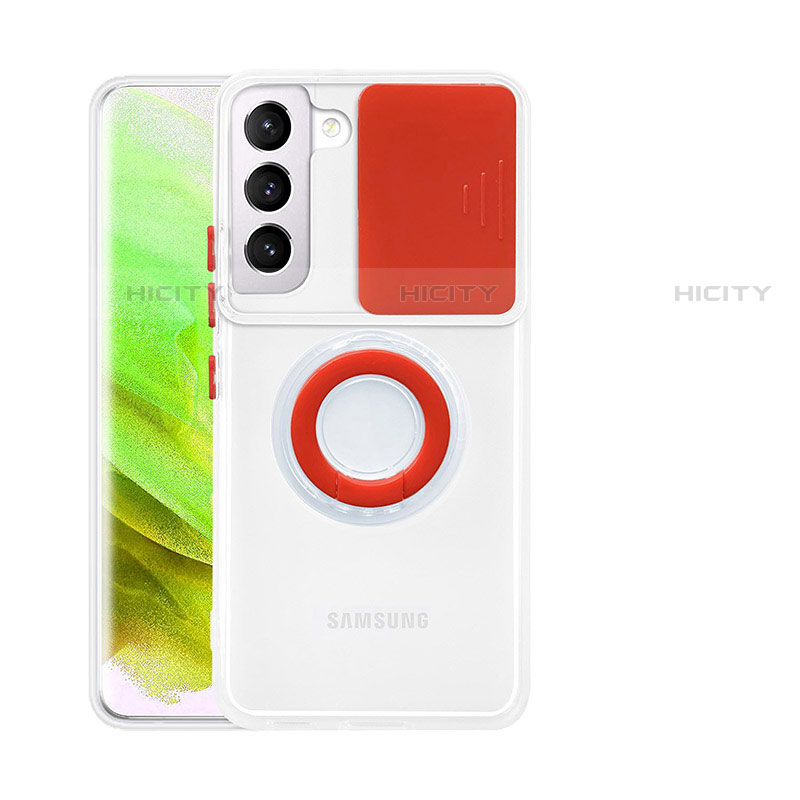 Coque Ultra Slim Silicone Souple Housse Etui Transparente avec Support Bague Anneau A01 pour Samsung Galaxy S21 5G Rouge Plus