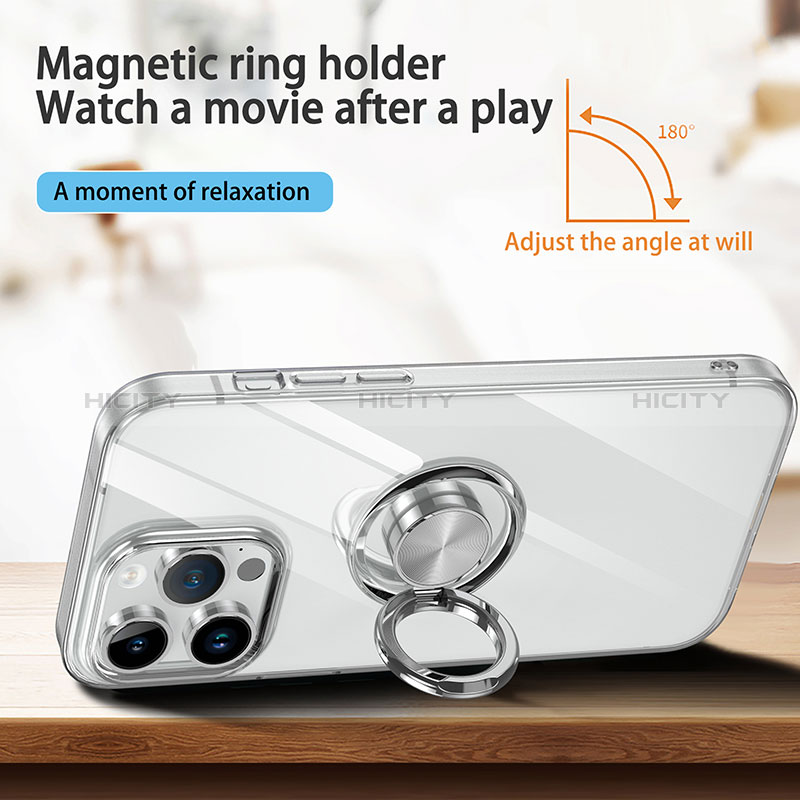Coque Ultra Slim Silicone Souple Housse Etui Transparente avec Support Bague Anneau Aimante Magnetique A01 pour Apple iPhone 13 Pro Max Clair Plus