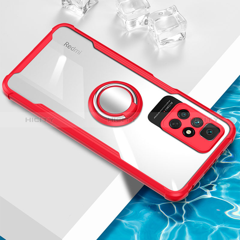 Coque Ultra Slim Silicone Souple Housse Etui Transparente avec Support Bague Anneau Aimante Magnetique BH1 pour Xiaomi Redmi Note 11 5G Rouge Plus