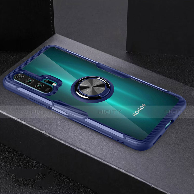 Coque Ultra Slim Silicone Souple Housse Etui Transparente avec Support Bague Anneau Aimante Magnetique C01 pour Huawei Honor 20 Pro Bleu Plus