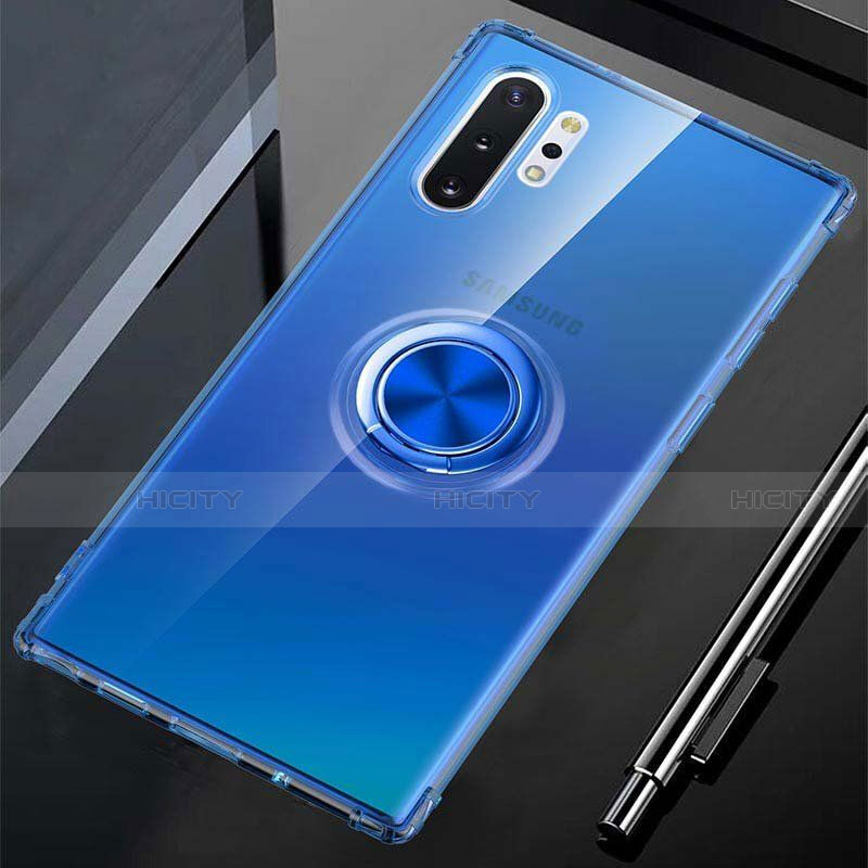 Coque Ultra Slim Silicone Souple Housse Etui Transparente avec Support Bague Anneau Aimante Magnetique C01 pour Samsung Galaxy Note 10 Plus Bleu Plus