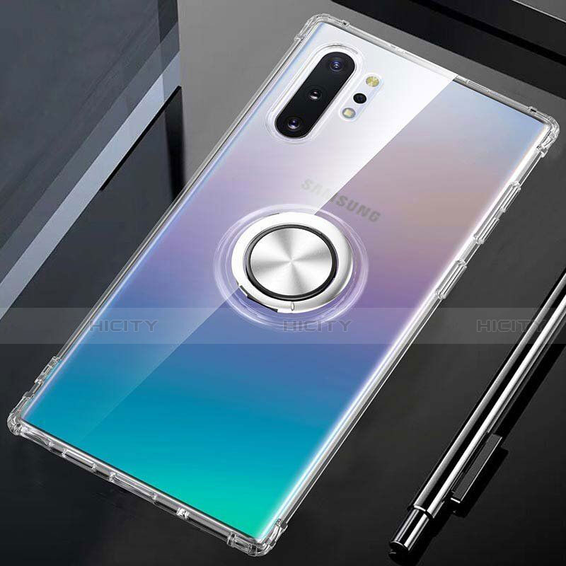 Coque Ultra Slim Silicone Souple Housse Etui Transparente avec Support Bague Anneau Aimante Magnetique C01 pour Samsung Galaxy Note 10 Plus Plus