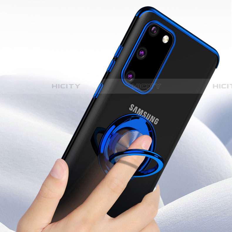 Coque Ultra Slim Silicone Souple Housse Etui Transparente avec Support Bague Anneau Aimante Magnetique C01 pour Samsung Galaxy S20 5G Plus