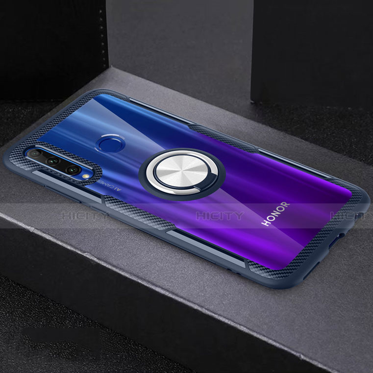 Coque Ultra Slim Silicone Souple Housse Etui Transparente avec Support Bague Anneau Aimante Magnetique C02 pour Huawei Honor 20 Lite Bleu Plus