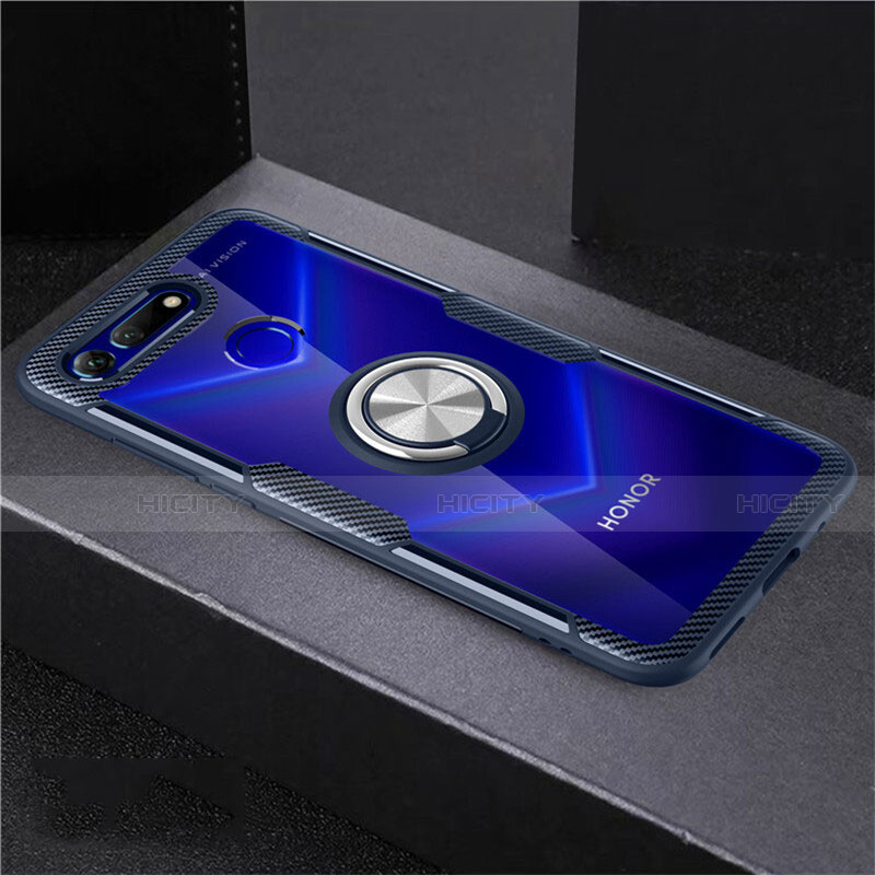 Coque Ultra Slim Silicone Souple Housse Etui Transparente avec Support Bague Anneau Aimante Magnetique C02 pour Huawei Honor View 20 Bleu Plus