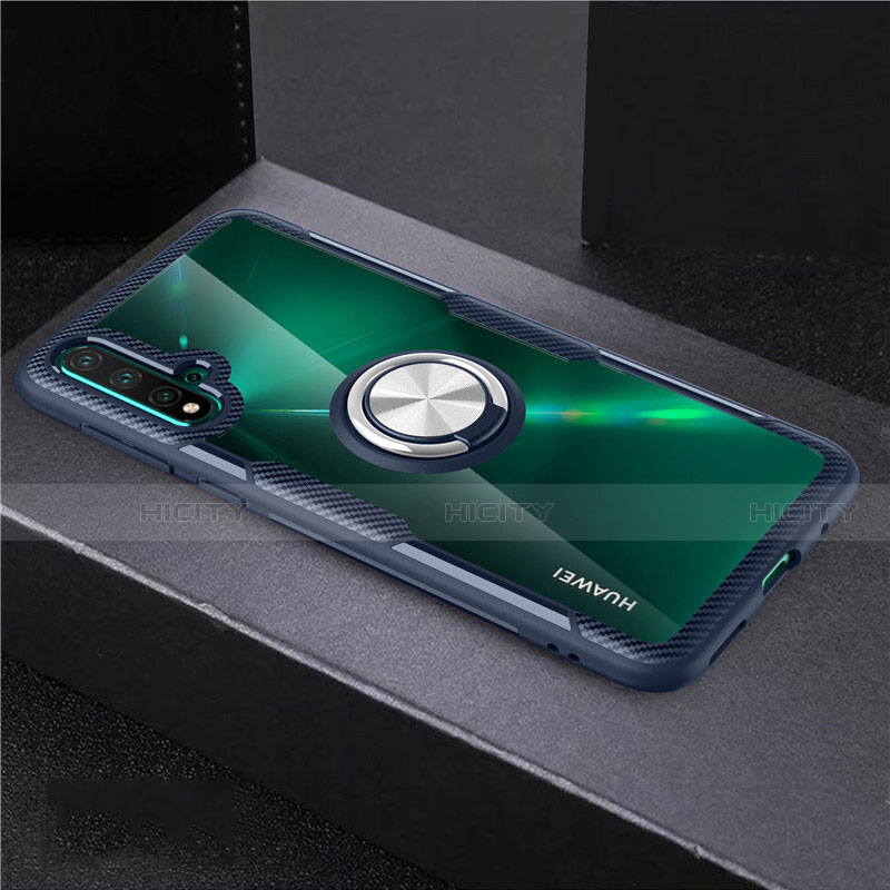 Coque Ultra Slim Silicone Souple Housse Etui Transparente avec Support Bague Anneau Aimante Magnetique C02 pour Huawei Nova 5 Bleu Plus