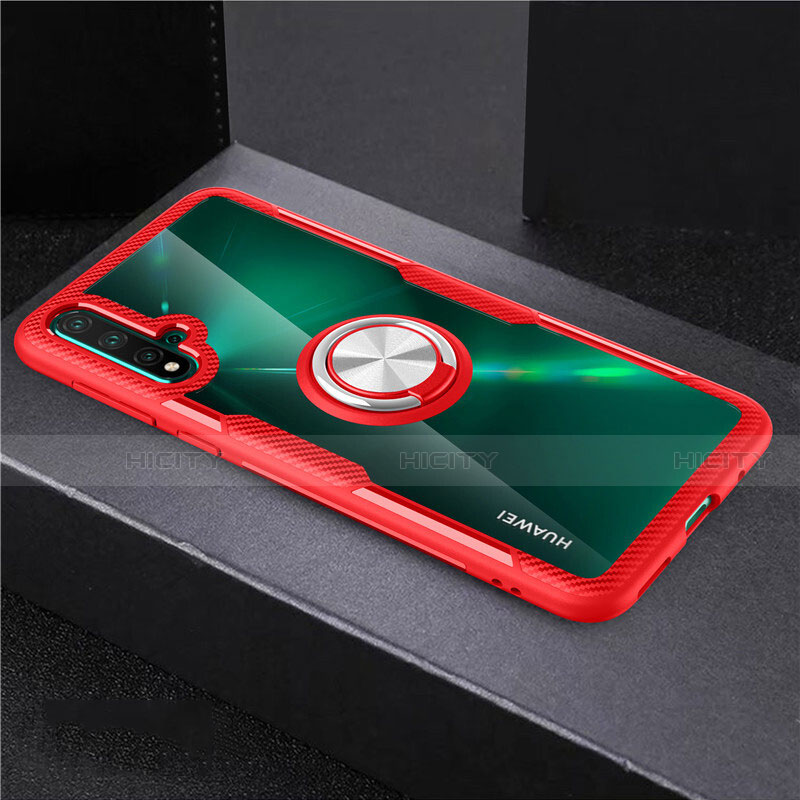 Coque Ultra Slim Silicone Souple Housse Etui Transparente avec Support Bague Anneau Aimante Magnetique C02 pour Huawei Nova 5 Pro Rouge Plus