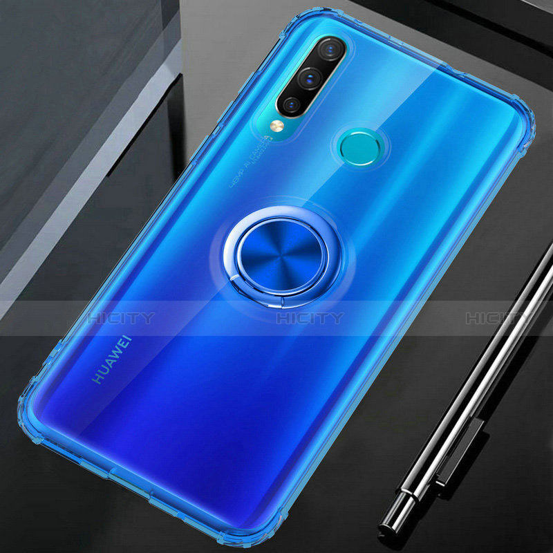Coque Ultra Slim Silicone Souple Housse Etui Transparente avec Support Bague Anneau Aimante Magnetique C02 pour Huawei P30 Lite New Edition Bleu Plus