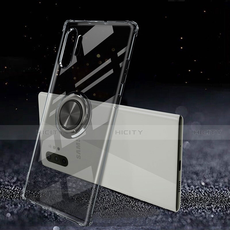 Coque Ultra Slim Silicone Souple Housse Etui Transparente avec Support Bague Anneau Aimante Magnetique C02 pour Samsung Galaxy Note 10 Plus 5G Noir Plus