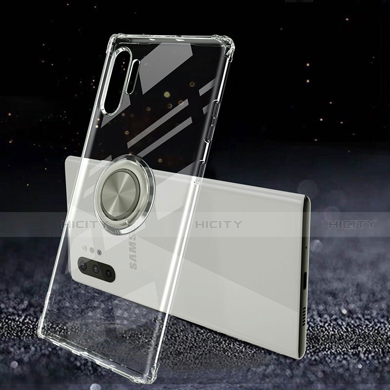 Coque Ultra Slim Silicone Souple Housse Etui Transparente avec Support Bague Anneau Aimante Magnetique C02 pour Samsung Galaxy Note 10 Plus 5G Plus