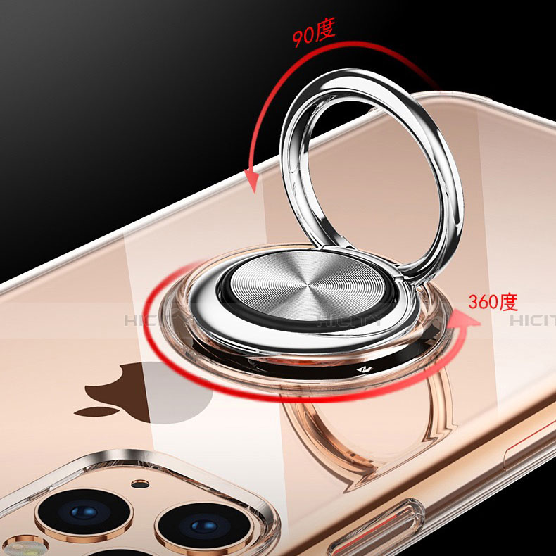Coque Ultra Slim Silicone Souple Housse Etui Transparente avec Support Bague Anneau Aimante Magnetique C03 pour Apple iPhone 11 Pro Plus