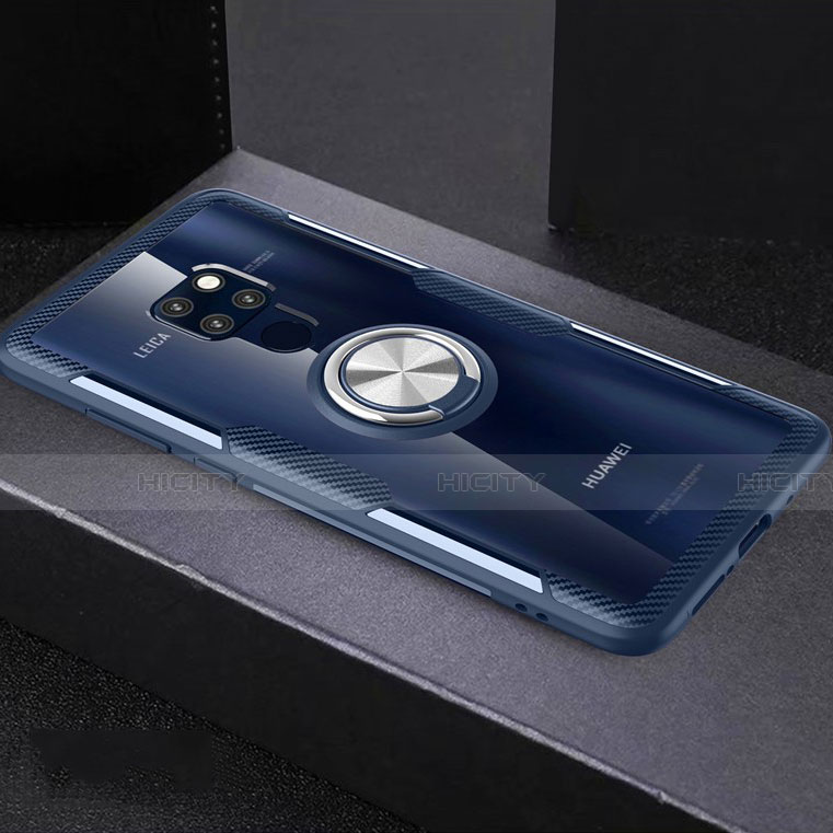Coque Ultra Slim Silicone Souple Housse Etui Transparente avec Support Bague Anneau Aimante Magnetique C03 pour Huawei Mate 20 X 5G Bleu Plus