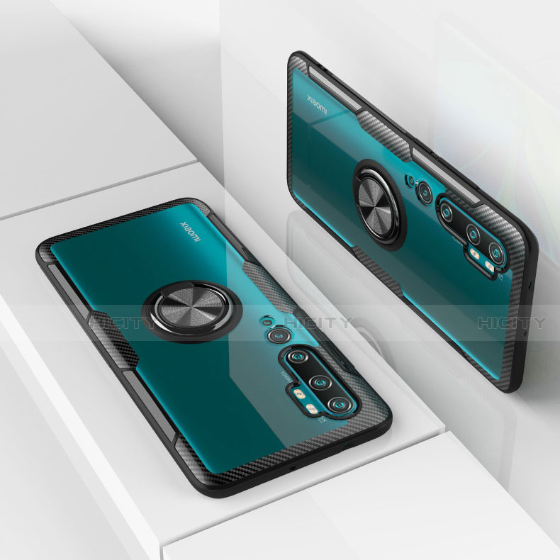Coque Ultra Slim Silicone Souple Housse Etui Transparente avec Support Bague Anneau Aimante Magnetique D01 pour Xiaomi Mi Note 10 Plus