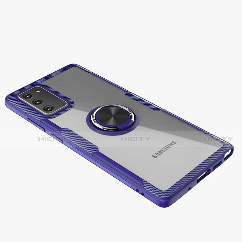 Coque Ultra Slim Silicone Souple Housse Etui Transparente avec Support Bague Anneau Aimante Magnetique N01 pour Samsung Galaxy Note 20 5G Bleu Plus