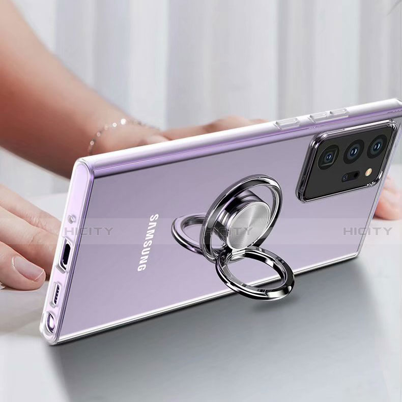 Coque Ultra Slim Silicone Souple Housse Etui Transparente avec Support Bague Anneau Aimante Magnetique N02 pour Samsung Galaxy Note 20 Ultra 5G Plus