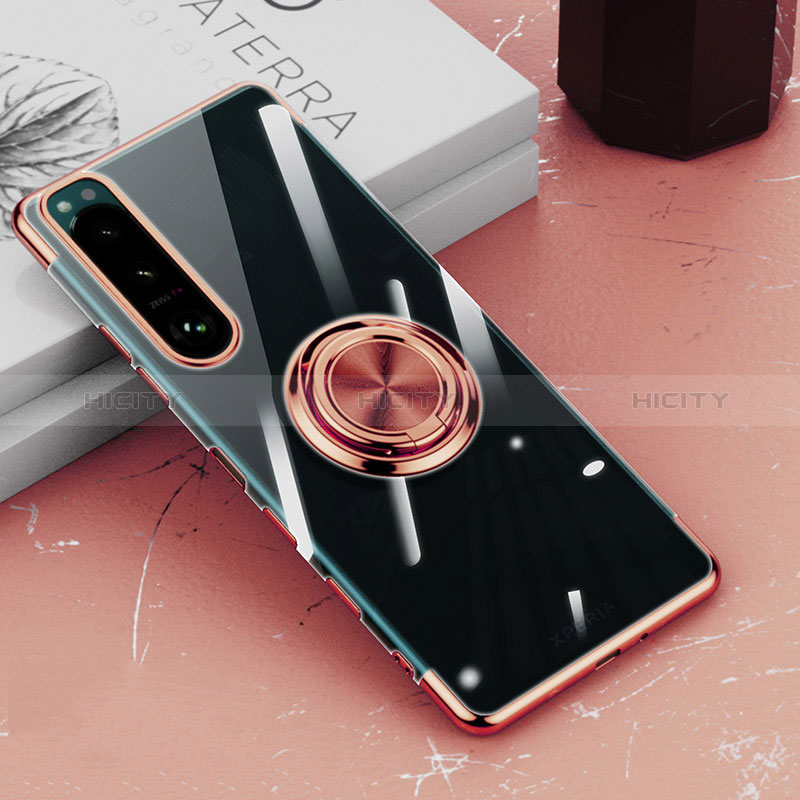 Coque Ultra Slim Silicone Souple Housse Etui Transparente avec Support Bague Anneau Aimante Magnetique pour Sony Xperia 5 III Plus