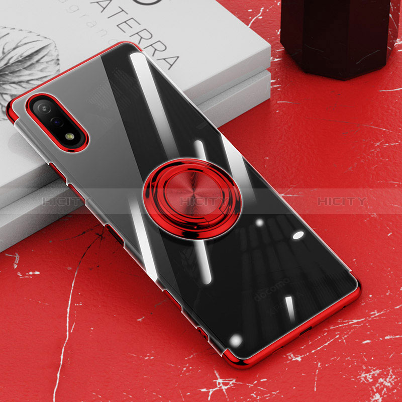 Coque Ultra Slim Silicone Souple Housse Etui Transparente avec Support Bague Anneau Aimante Magnetique pour Sony Xperia Ace II Rouge Plus