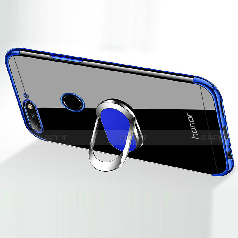 Coque Ultra Slim Silicone Souple Housse Etui Transparente avec Support Bague Anneau Aimante Magnetique S01 pour Huawei Honor 7A Plus