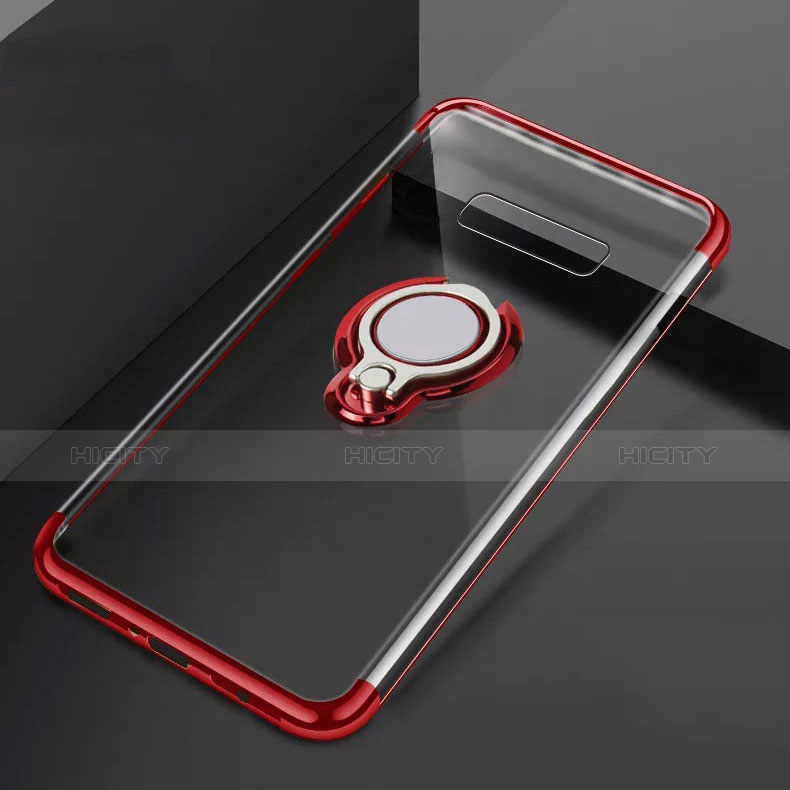 Coque Ultra Slim Silicone Souple Housse Etui Transparente avec Support Bague Anneau Aimante Magnetique S01 pour Samsung Galaxy S10 Plus Rouge Plus