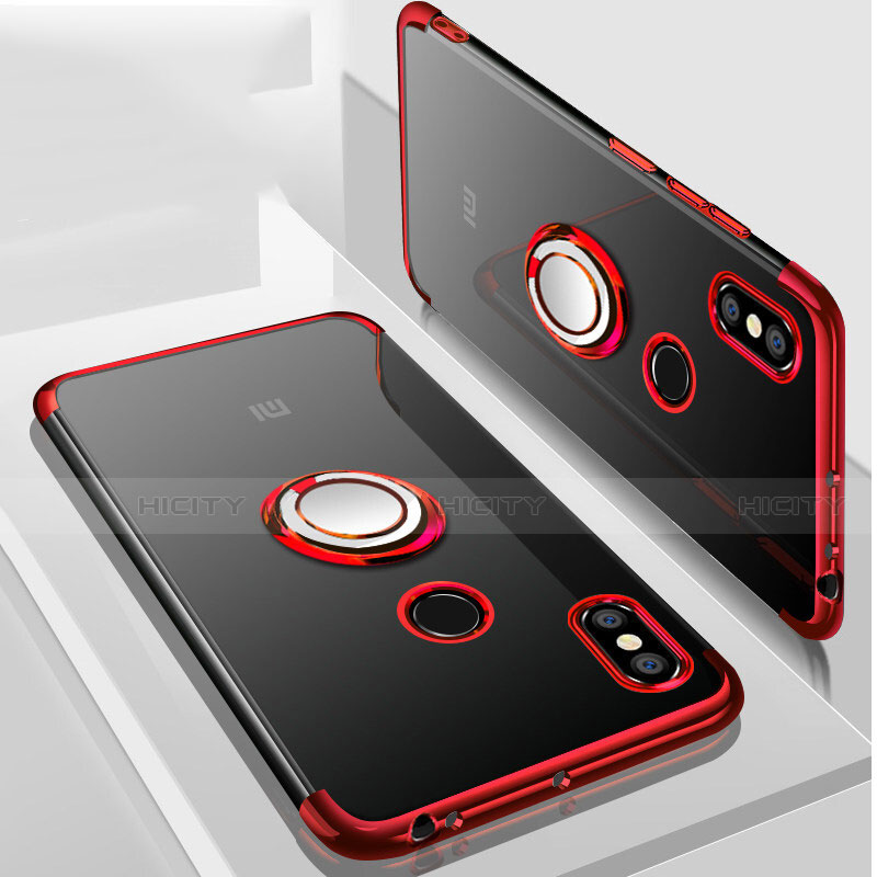 Coque Ultra Slim Silicone Souple Housse Etui Transparente avec Support Bague Anneau Aimante Magnetique S01 pour Xiaomi Mi Max 3 Rouge Plus