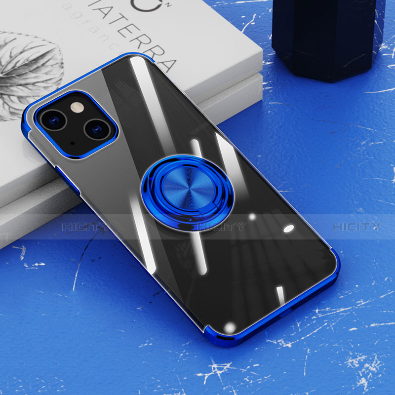 Coque Ultra Slim Silicone Souple Housse Etui Transparente avec Support Bague Anneau Aimante Magnetique Z02 pour Apple iPhone 14 Plus
