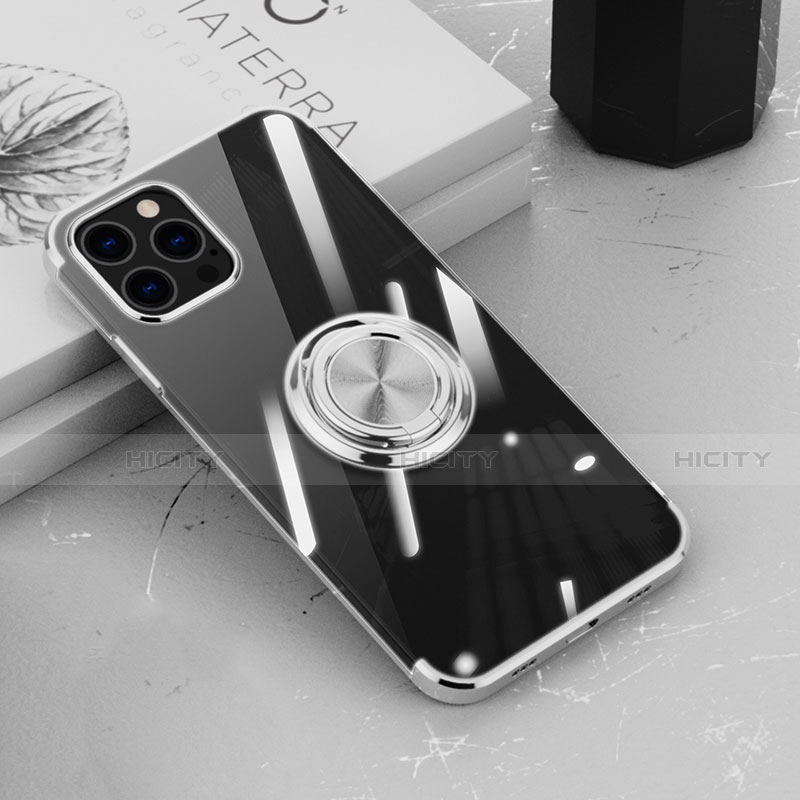 Coque Ultra Slim Silicone Souple Housse Etui Transparente avec Support Bague Anneau Aimante Magnetique Z02 pour Apple iPhone 14 Pro Max Plus