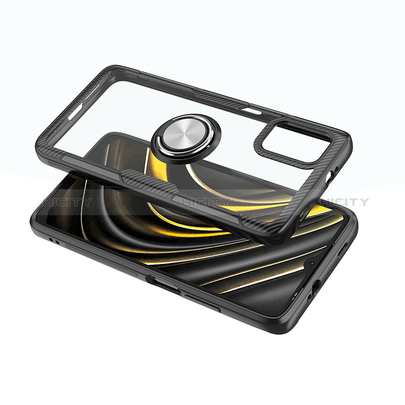 Coque Ultra Slim Silicone Souple Housse Etui Transparente avec Support Bague Anneau Aimante Magnetique ZL1 pour Xiaomi Poco M3 Plus