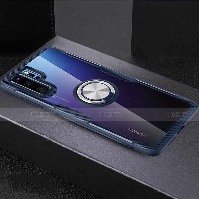 Coque Ultra Slim Silicone Souple Housse Etui Transparente avec Support Bague Anneau C03 pour Huawei P30 Pro New Edition Bleu Plus