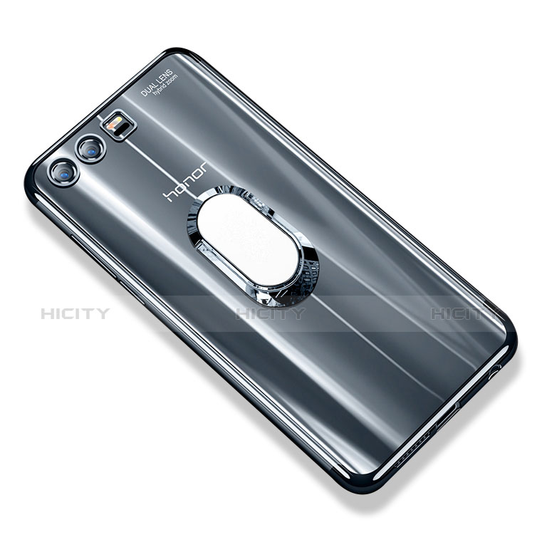 Coque Ultra Slim Silicone Souple Housse Etui Transparente avec Support Bague Anneau S01 pour Huawei Honor 9 Gris Plus