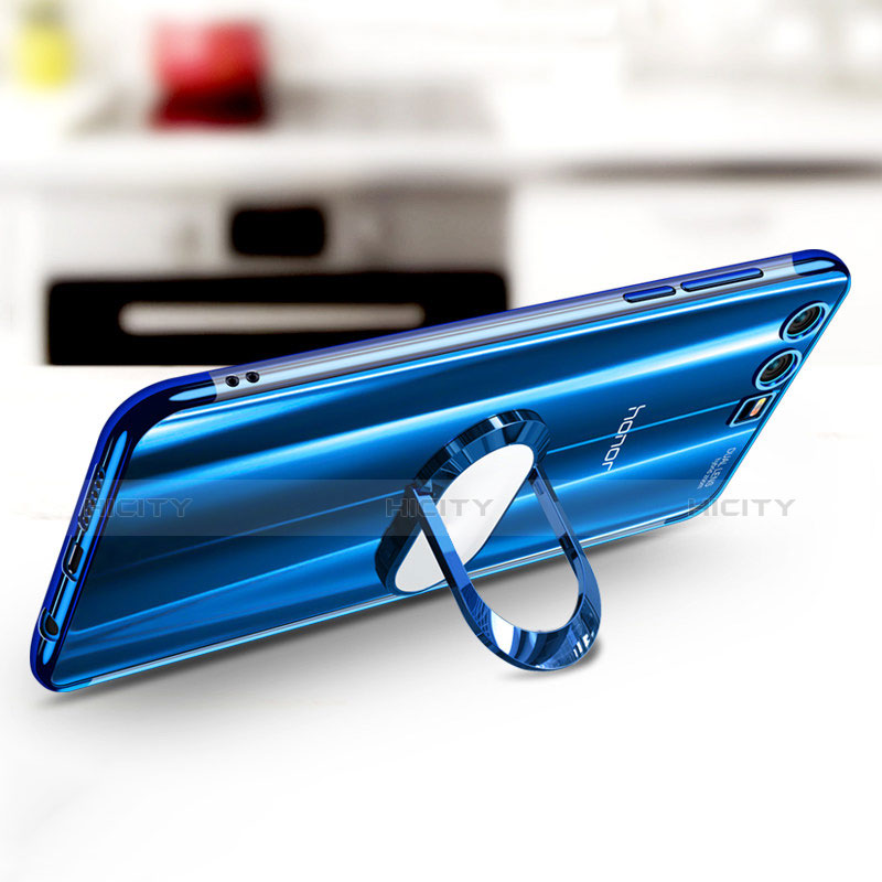 Coque Ultra Slim Silicone Souple Housse Etui Transparente avec Support Bague Anneau S01 pour Huawei Honor 9 Plus