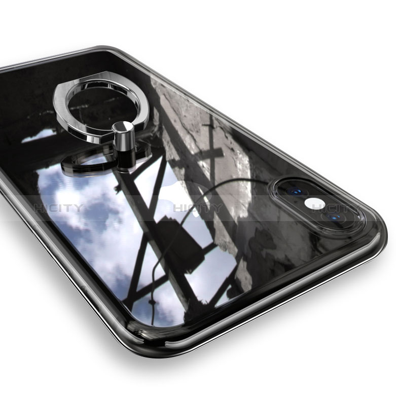 Coque Ultra Slim Silicone Souple Housse Etui Transparente avec Support Bague Anneau V01 pour Apple iPhone Xs Max Argent Plus