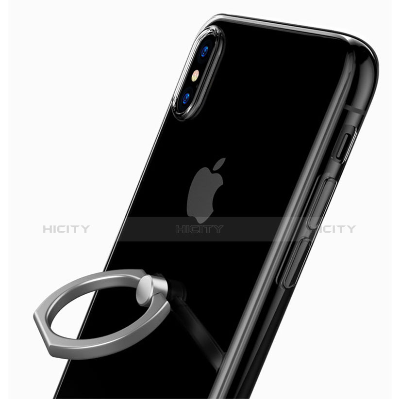 Coque Ultra Slim Silicone Souple Housse Etui Transparente avec Support Bague Anneau V01 pour Apple iPhone Xs Max Plus
