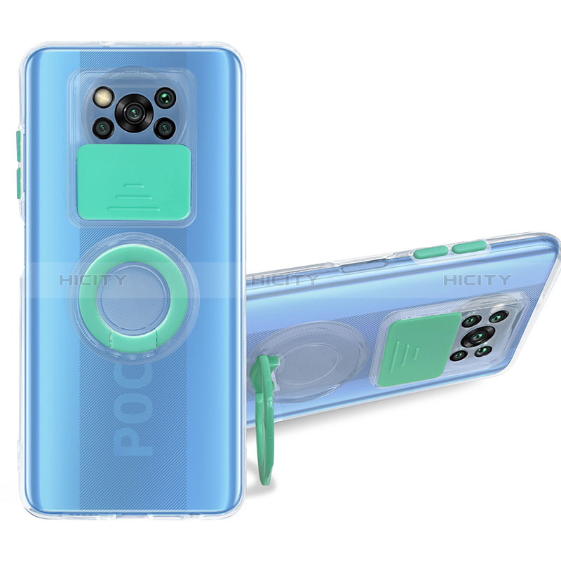Coque Ultra Slim Silicone Souple Housse Etui Transparente avec Support MJ1 pour Xiaomi Poco X3 NFC Bleu Ciel Plus