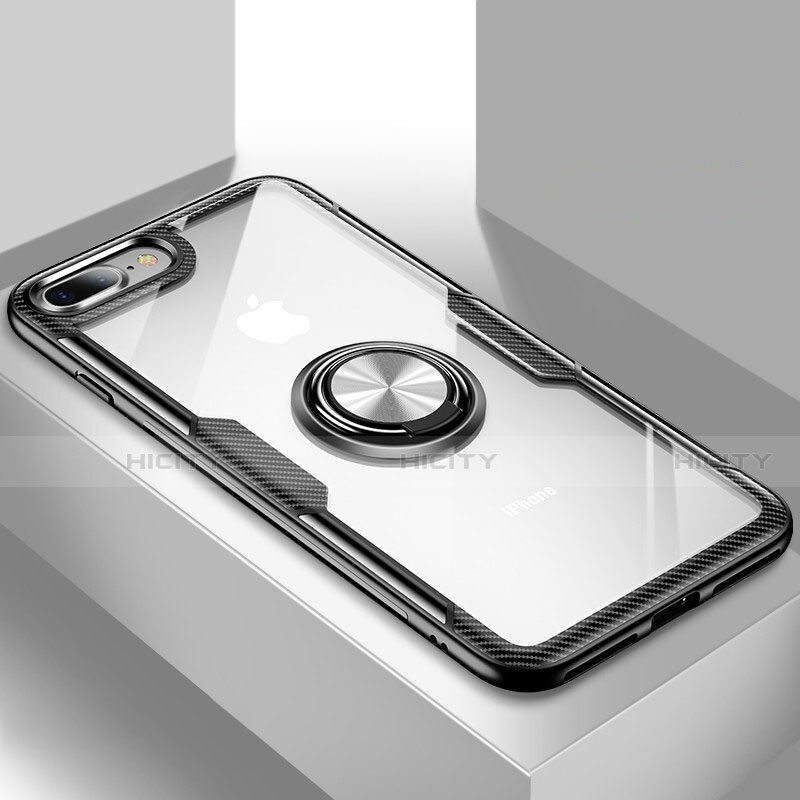 Coque Ultra Slim Silicone Souple Housse Etui Transparente avec Support S01 pour Apple iPhone 7 Plus Noir Plus
