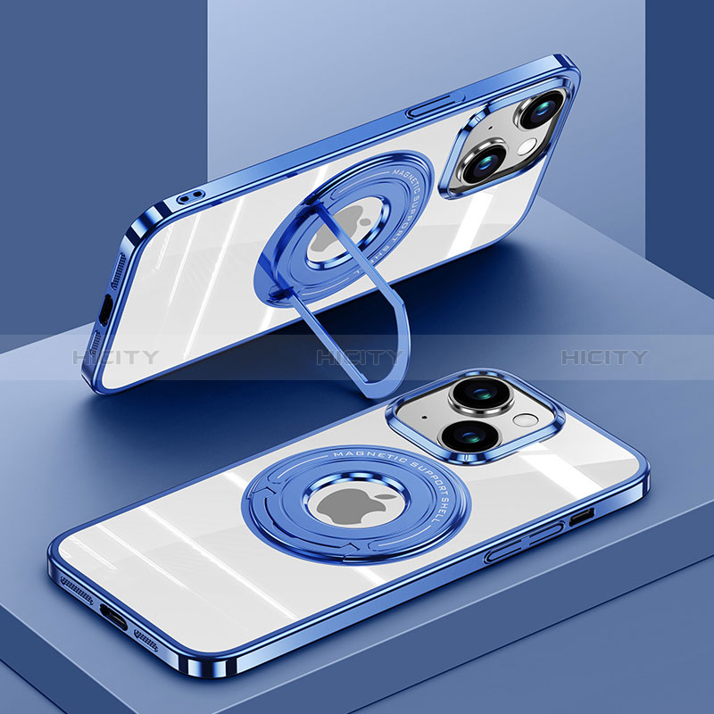 Coque Ultra Slim Silicone Souple Transparente avec Mag-Safe Magnetic Magnetique AC1 pour Apple iPhone 13 Bleu Plus