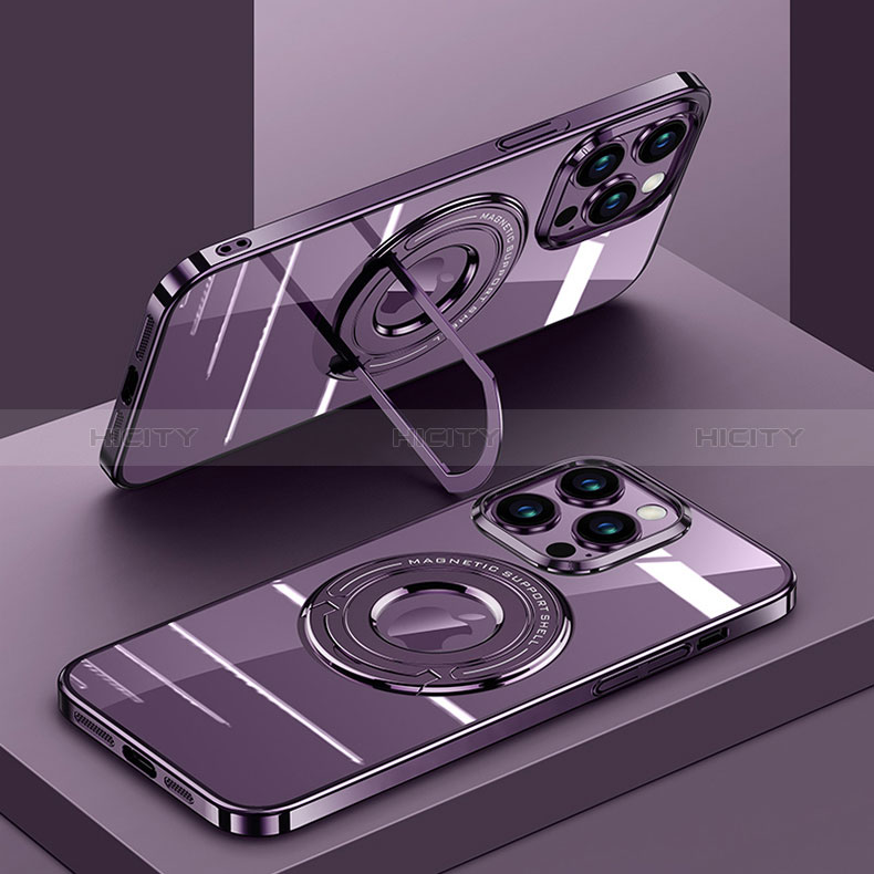 Coque Ultra Slim Silicone Souple Transparente avec Mag-Safe Magnetic Magnetique AC1 pour Apple iPhone 13 Pro Max Violet Plus