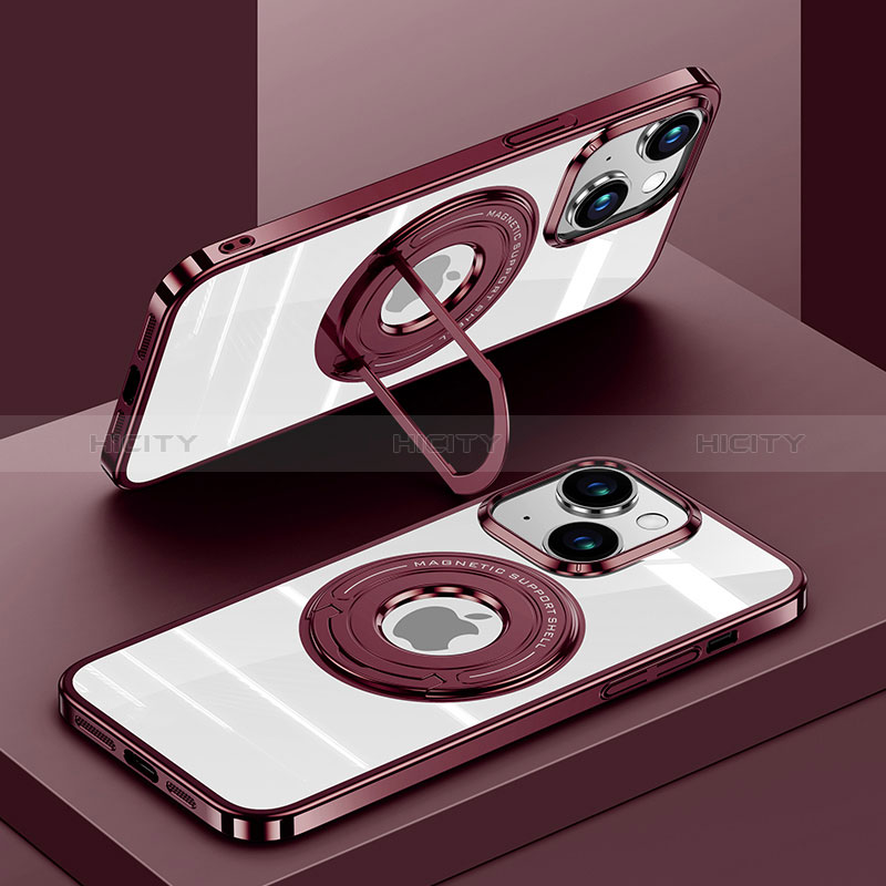 Coque Ultra Slim Silicone Souple Transparente avec Mag-Safe Magnetic Magnetique AC1 pour Apple iPhone 13 Rouge Plus