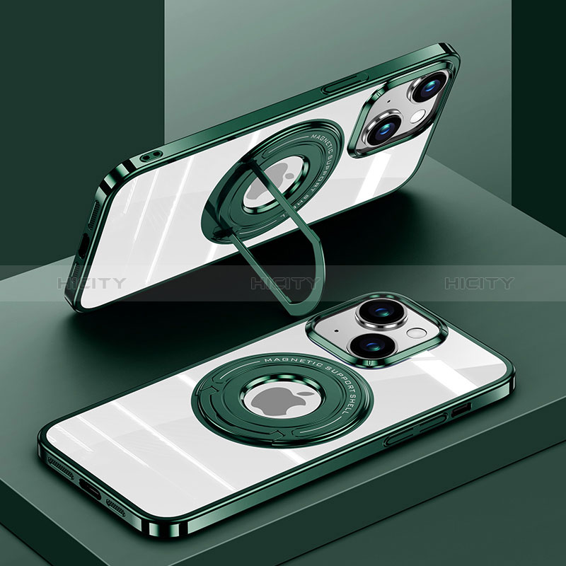Coque Ultra Slim Silicone Souple Transparente avec Mag-Safe Magnetic Magnetique AC1 pour Apple iPhone 13 Vert Plus