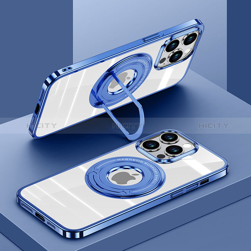 Coque Ultra Slim Silicone Souple Transparente avec Mag-Safe Magnetic Magnetique AC1 pour Apple iPhone 14 Pro Bleu Plus