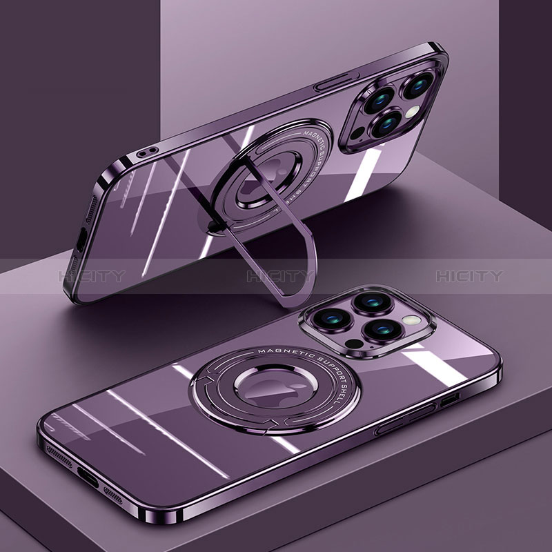 Coque Ultra Slim Silicone Souple Transparente avec Mag-Safe Magnetic Magnetique AC1 pour Apple iPhone 14 Pro Violet Plus