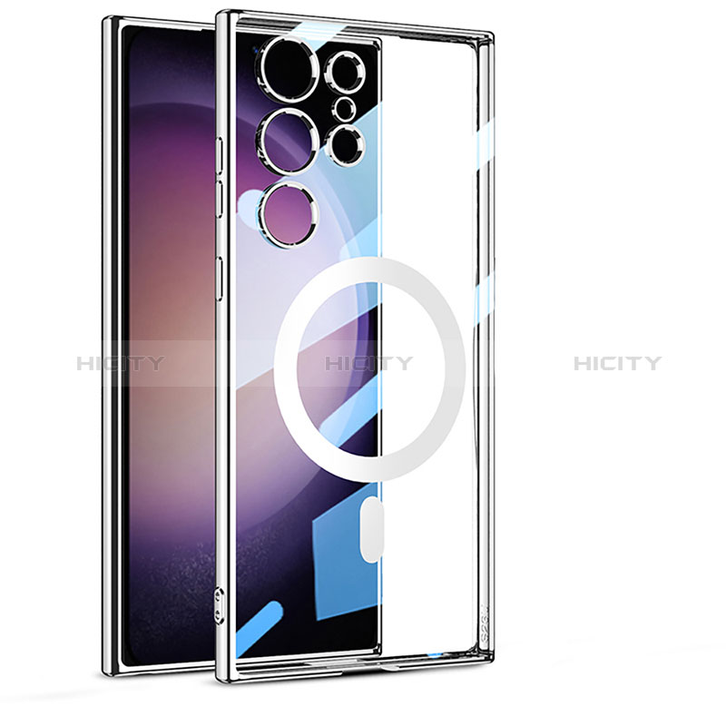 Coque Ultra Slim Silicone Souple Transparente avec Mag-Safe Magnetic Magnetique AC1 pour Samsung Galaxy S22 Ultra 5G Argent Plus