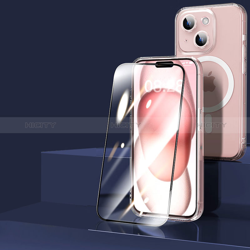 Coque Ultra Slim Silicone Souple Transparente avec Mag-Safe Magnetic Magnetique et Protecteur d'Ecran pour Apple iPhone 15 Clair Plus